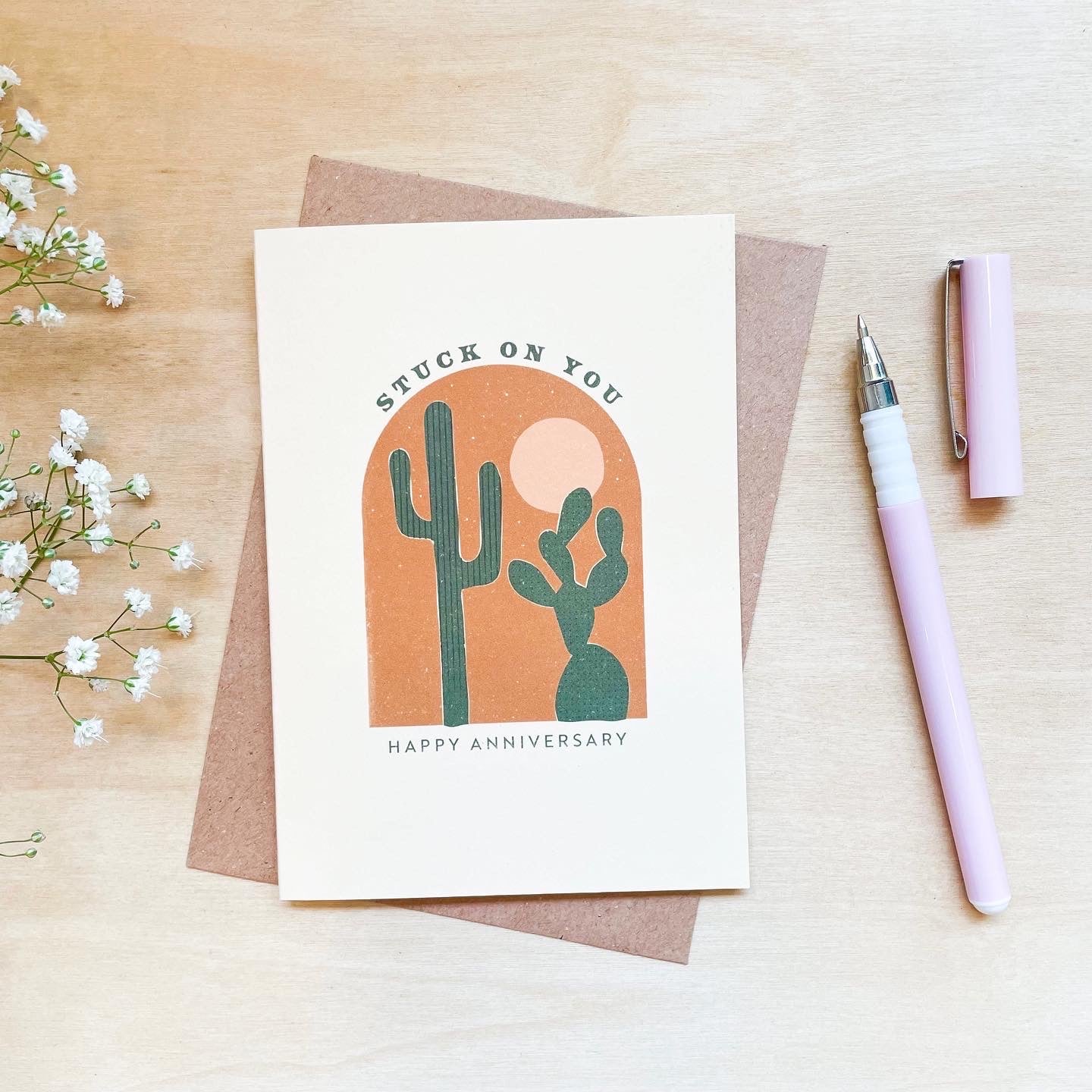 Stuck On You - Recycled Coffee Cup Anniversary Card