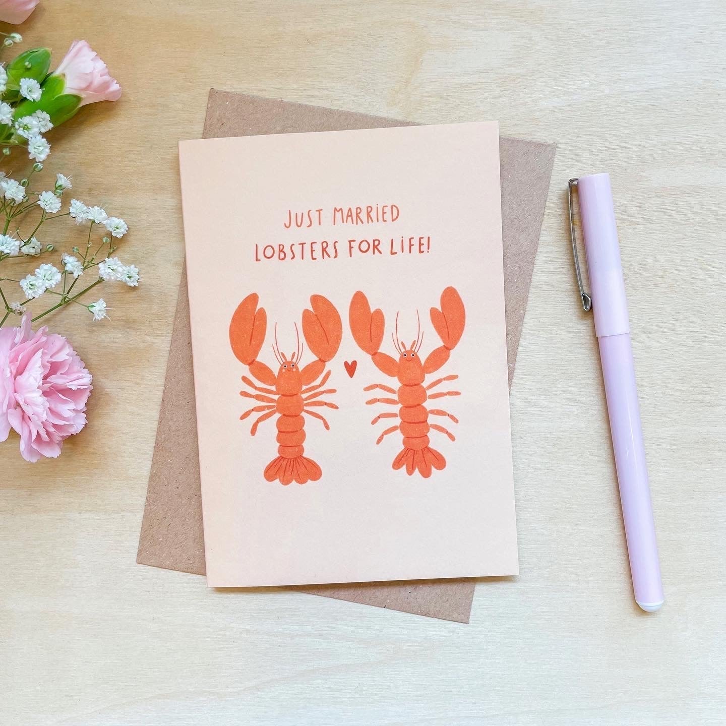 Lobsters For Life - Recycled Coffee Cup Just Married Card