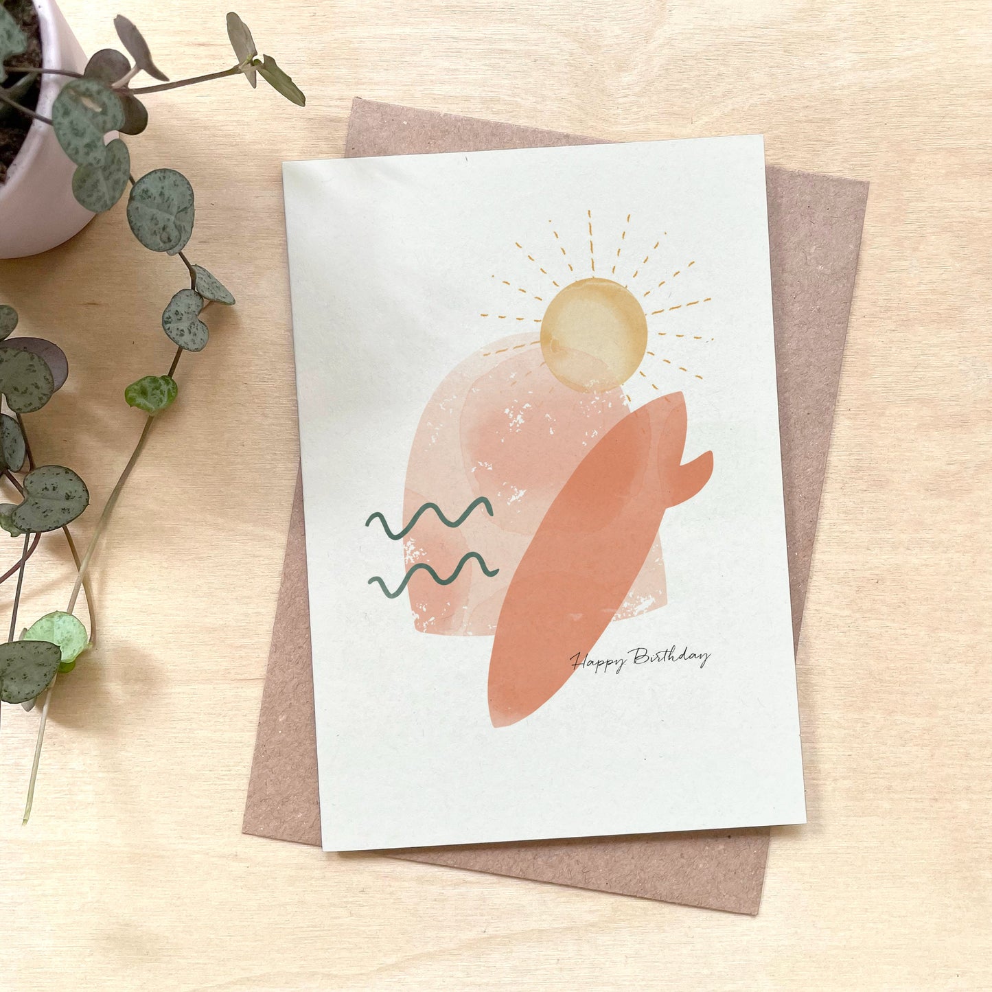 'Birthday Surf' Recycled Coffee Cup Card