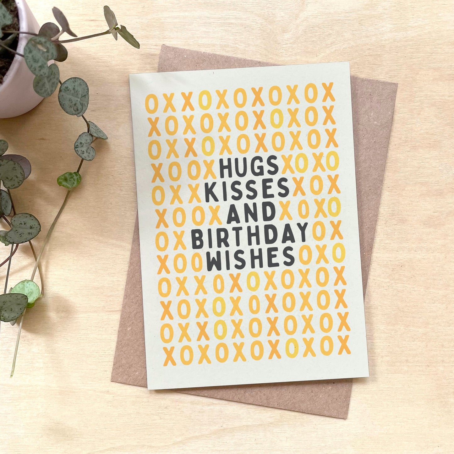 'Birthday Hugs and Kisses' Recycled Coffee Cup Card
