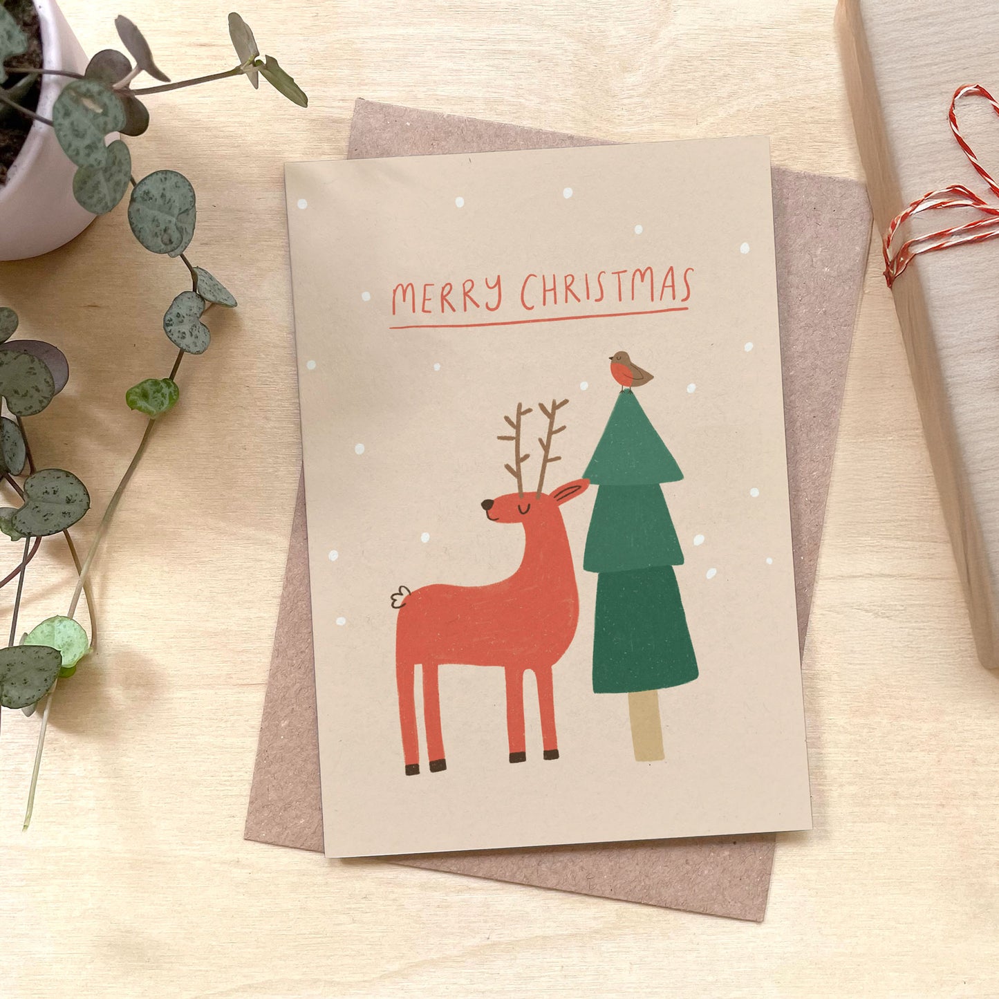 Deer & Robin Christmas Recycled Coffee Cup Card