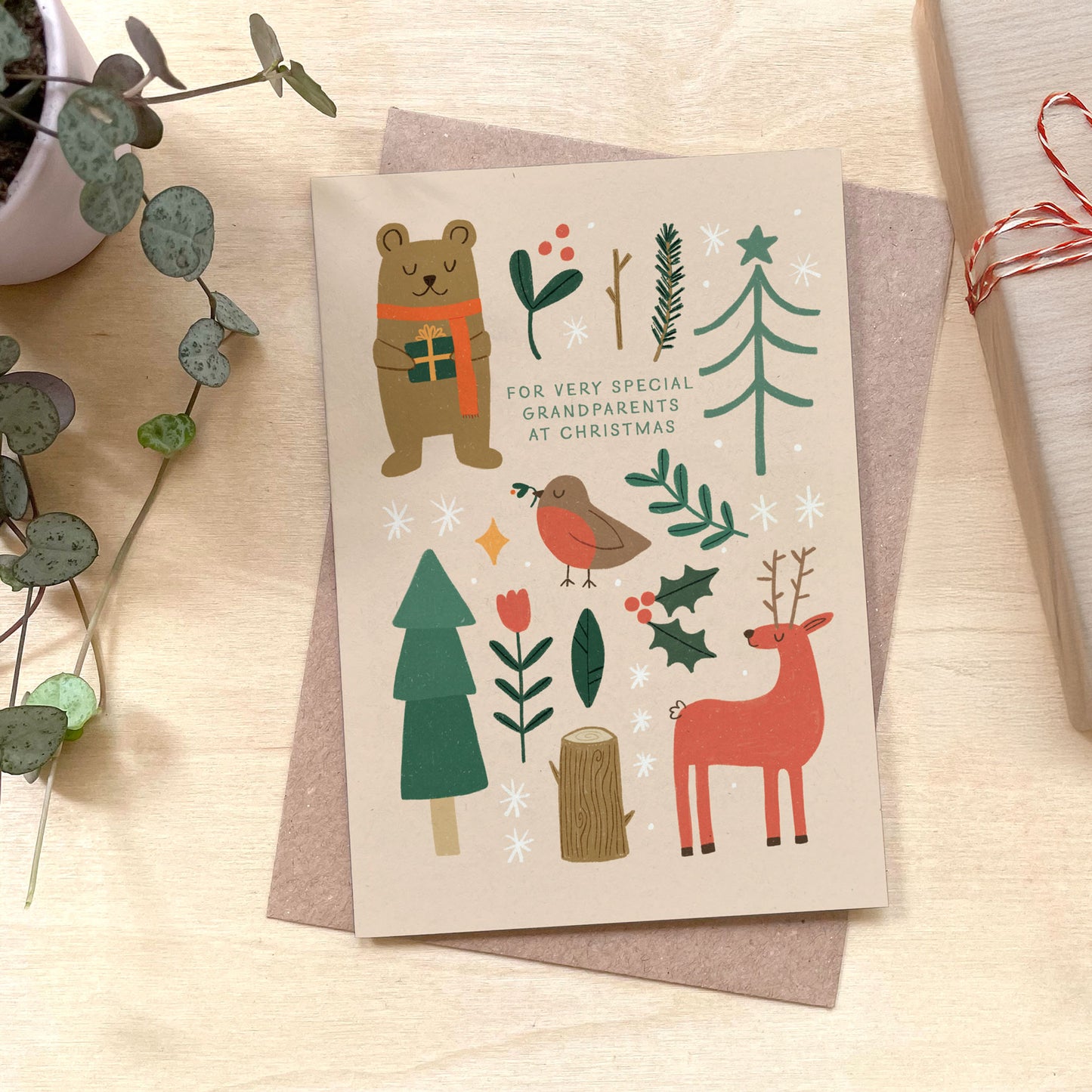 Grandparents Folky Christmas Recycled Coffee Cup Card