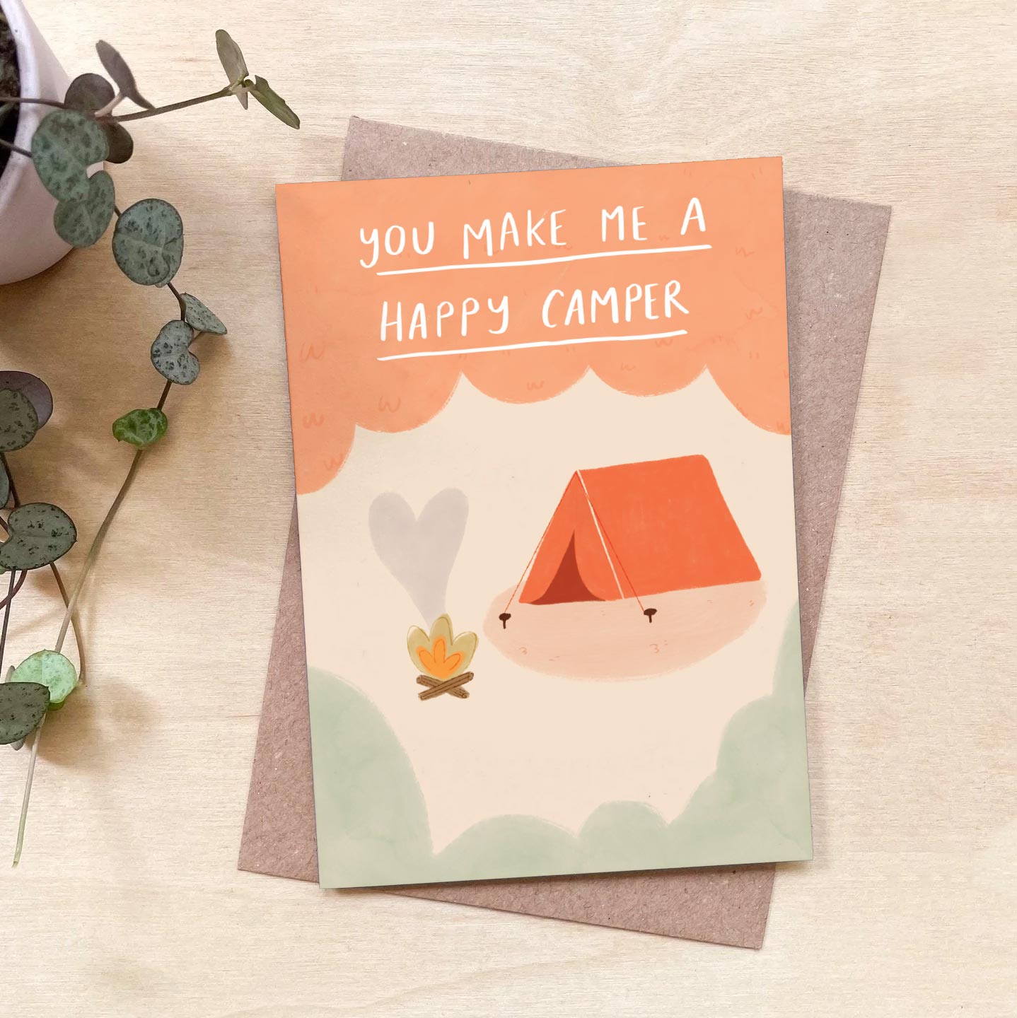 'You make me a happy camper' Love, Anniversary - Recycled Coffee Cup Card