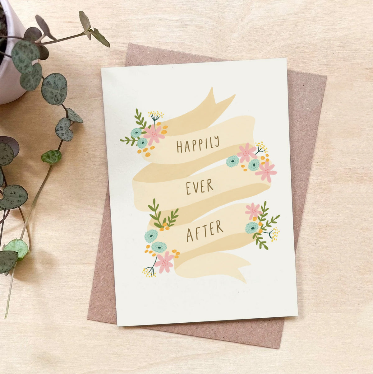 Happily Ever After Banner - Recycled Coffee Cup Wedding Card