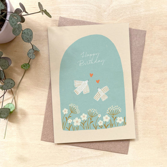 Happy Birthday Birds Recycled Coffee Cup Card
