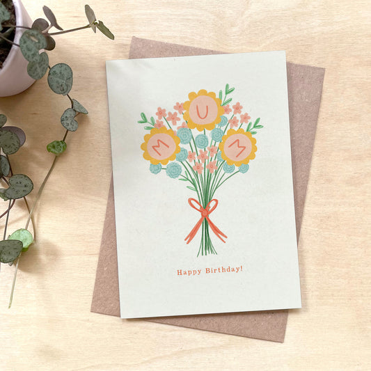 Happy Birthday' Flower Bouquet Recycled Coffee Cup Card for Mum