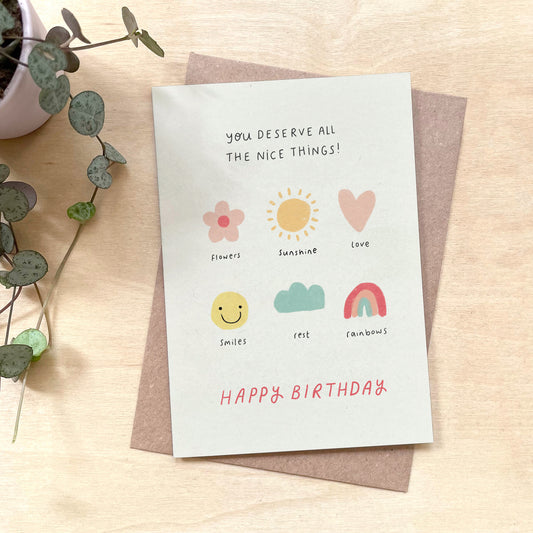 Happy Birthday 'You Deserve All The Nice Things' Recycled Coffee Cup Card