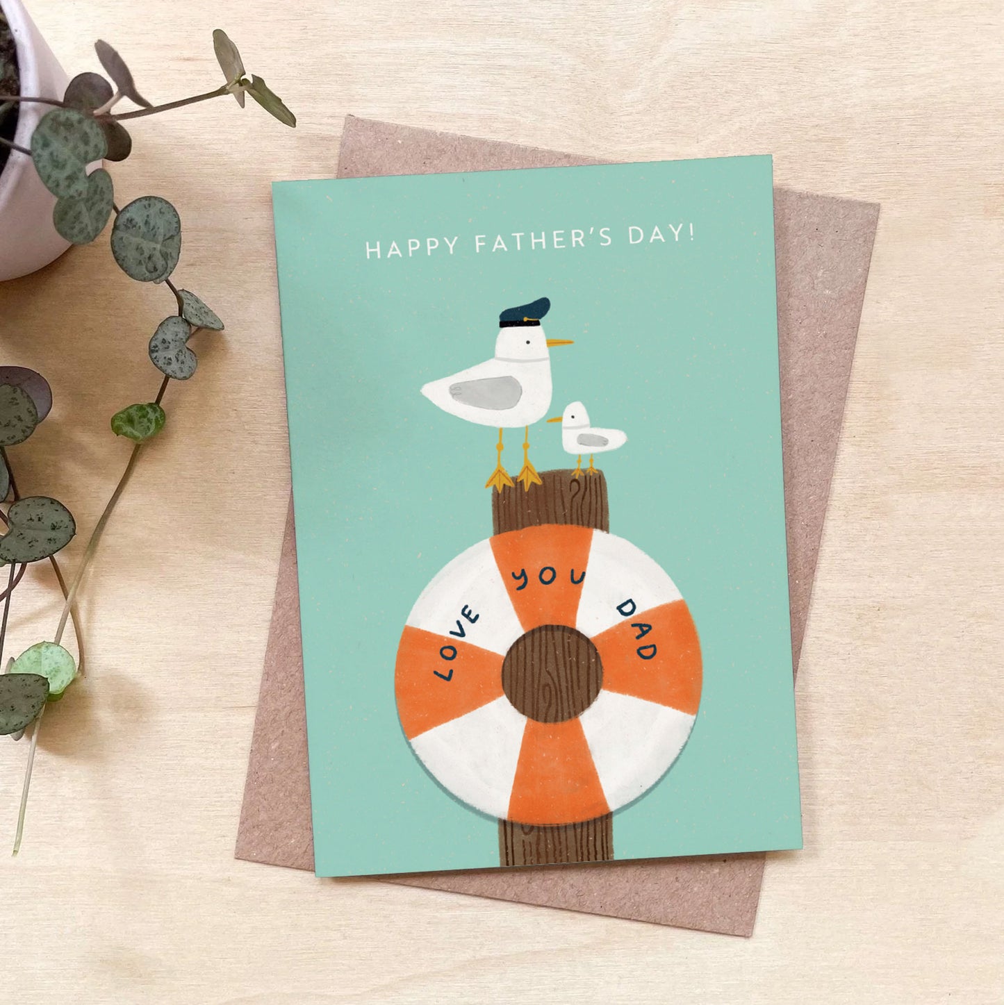 'Seagulls' Father's Day Recycled Coffee Cup Card