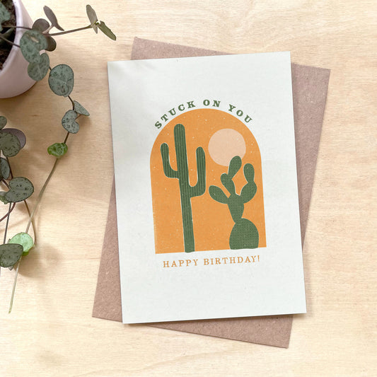 'Stuck on You' Happy Birthday Recycled Coffee Cup Card