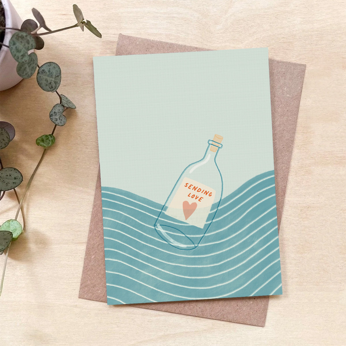 Sending Love - Message in a Bottle - Recycled Coffee CupCard