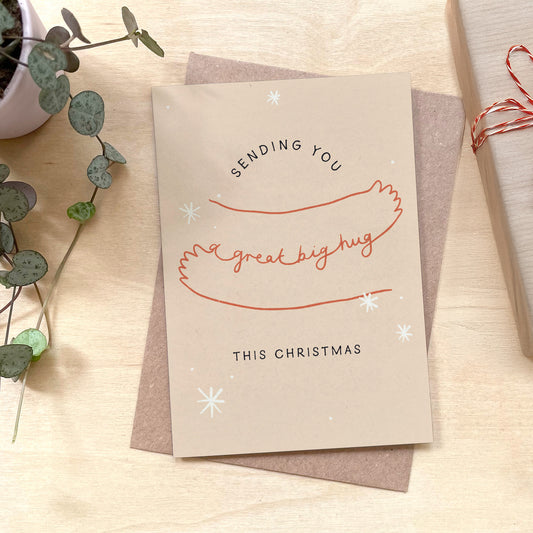 Sending a Great Big Hug Recycled Coffee Cup Christmas Card