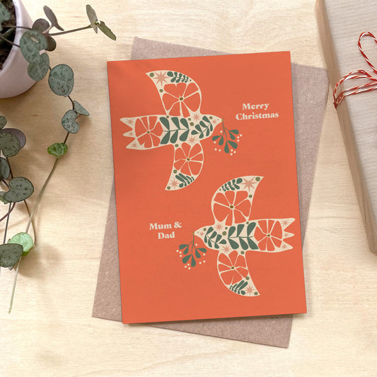 Merry Christmas Mum and Dad Recycled Coffee Cup Christmas Card