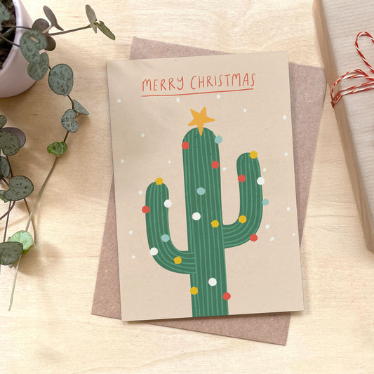 Cactus Christmas Recycled Coffee Cup Card