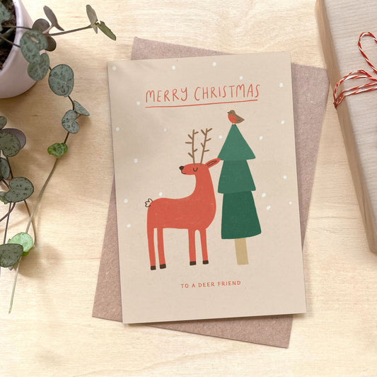 Deer Friend Christmas Recycled Coffee Cup Card