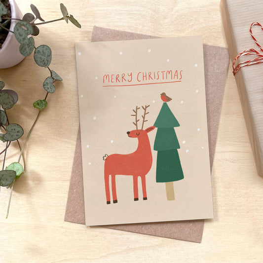 Deer & Robin Christmas Recycled Coffee Cup Card