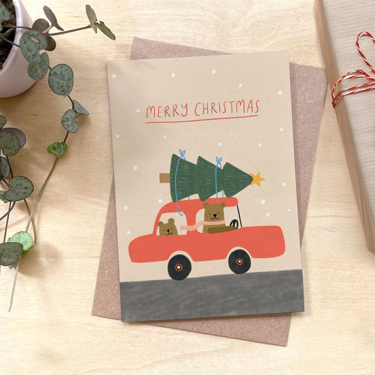 Driving Home for Christmas Recycled Coffee Cup Card