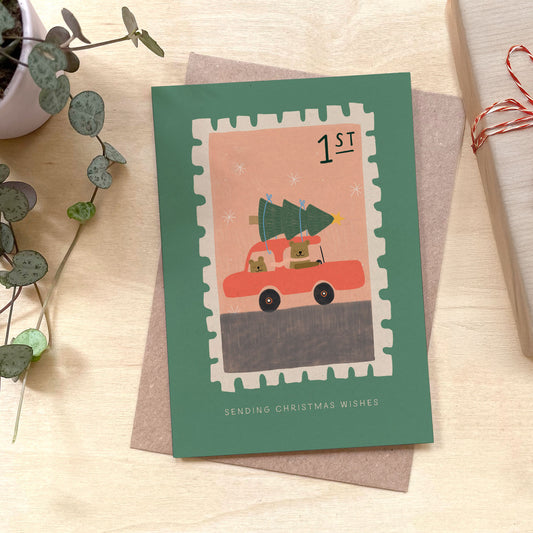 Christmas Wishes Stamp Recycled Coffee Cup Card