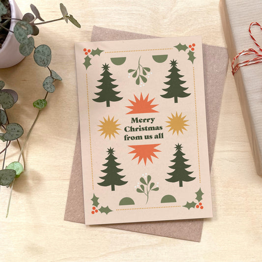 Merry Christmas From All of Us Recycled Coffee Cup Christmas Card