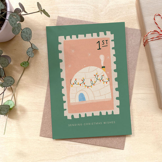 Igloo Stamp Christmas Recycled Coffee Cup Card