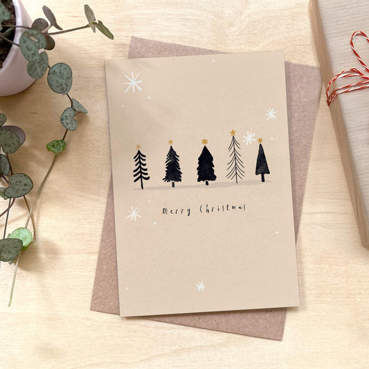 Merry Christmas Trees Recycled Coffee Cup Christmas Card