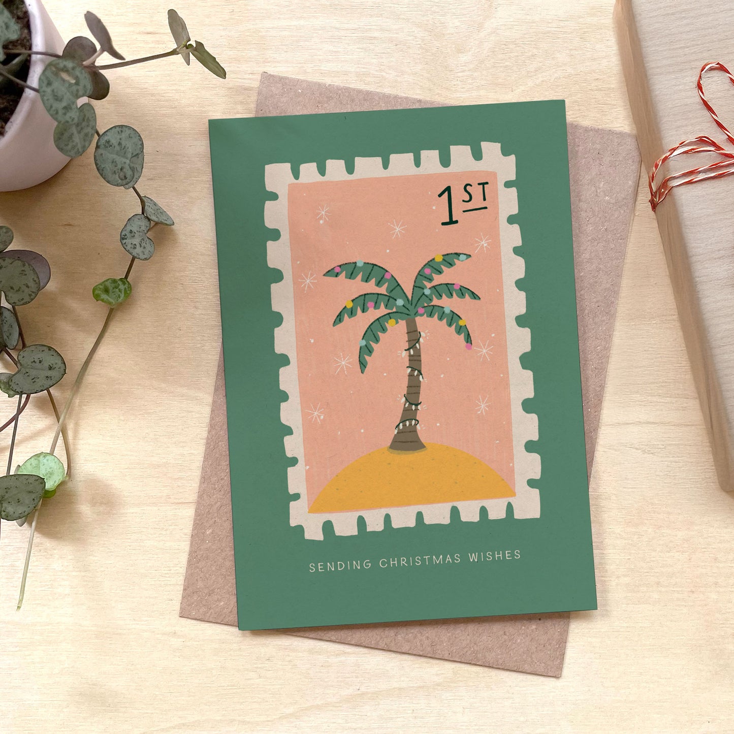 Palm Tree Stamp Christmas Recycled Coffee Cup Card