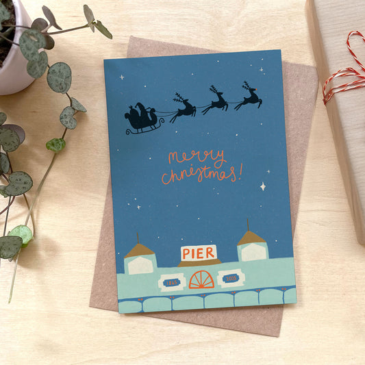 Teignmouth Pier Christmas Recycled Coffee Cup Card