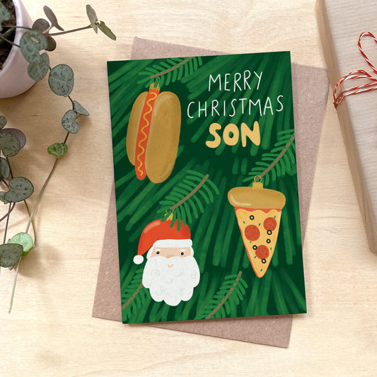 Merry Christmas Son Recycled Coffee Cup Card