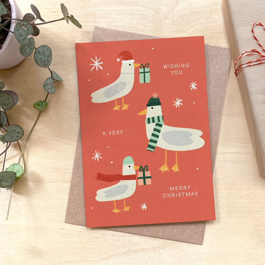 Seagull Very Merry Christmas Recycled Coffee Cup Card
