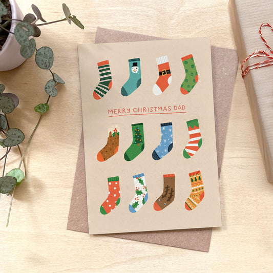 Dad Christmas Socks Recycled Coffee Cup Card