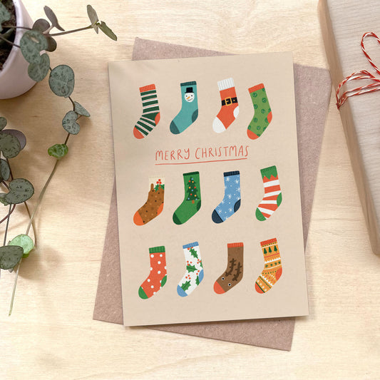 Christmas Socks Recycled Coffee Cup Card