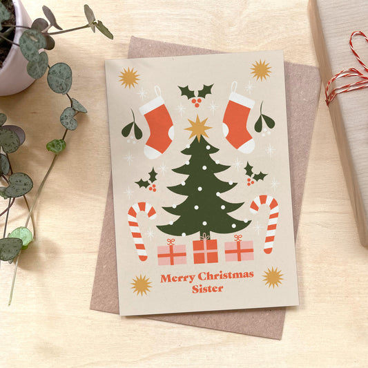 Merry Christmas Sister Recycled Coffee Cup Card